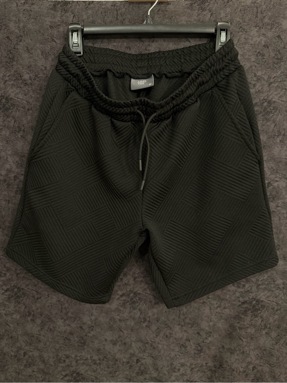 Men's Black Textured Drawstring Shorts